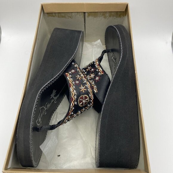 Boos Thong Sandals Women’s Black Beaded Aztec Summer Rubberized Size 9M - Picture 9 of 11